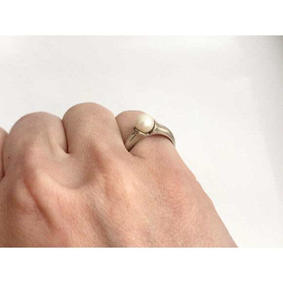 Cultured Pearl Modernist & Minimalist 925 Sterling Silver Vintage Ring - sz 6 - Picture 14 of 14